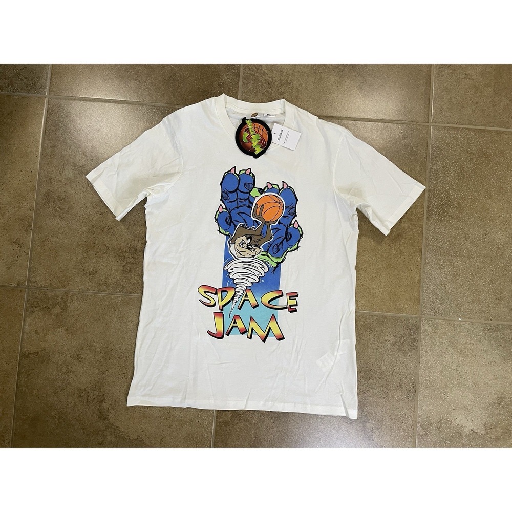 NWT Space Jam Shirt Men's Sz M White Taz Graphic Tee Looney Tunes White T-shirt
